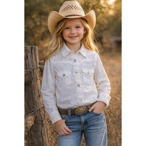 Wrangler Girls Western Shirt White Embroidered Snap Button Cowgirl Small